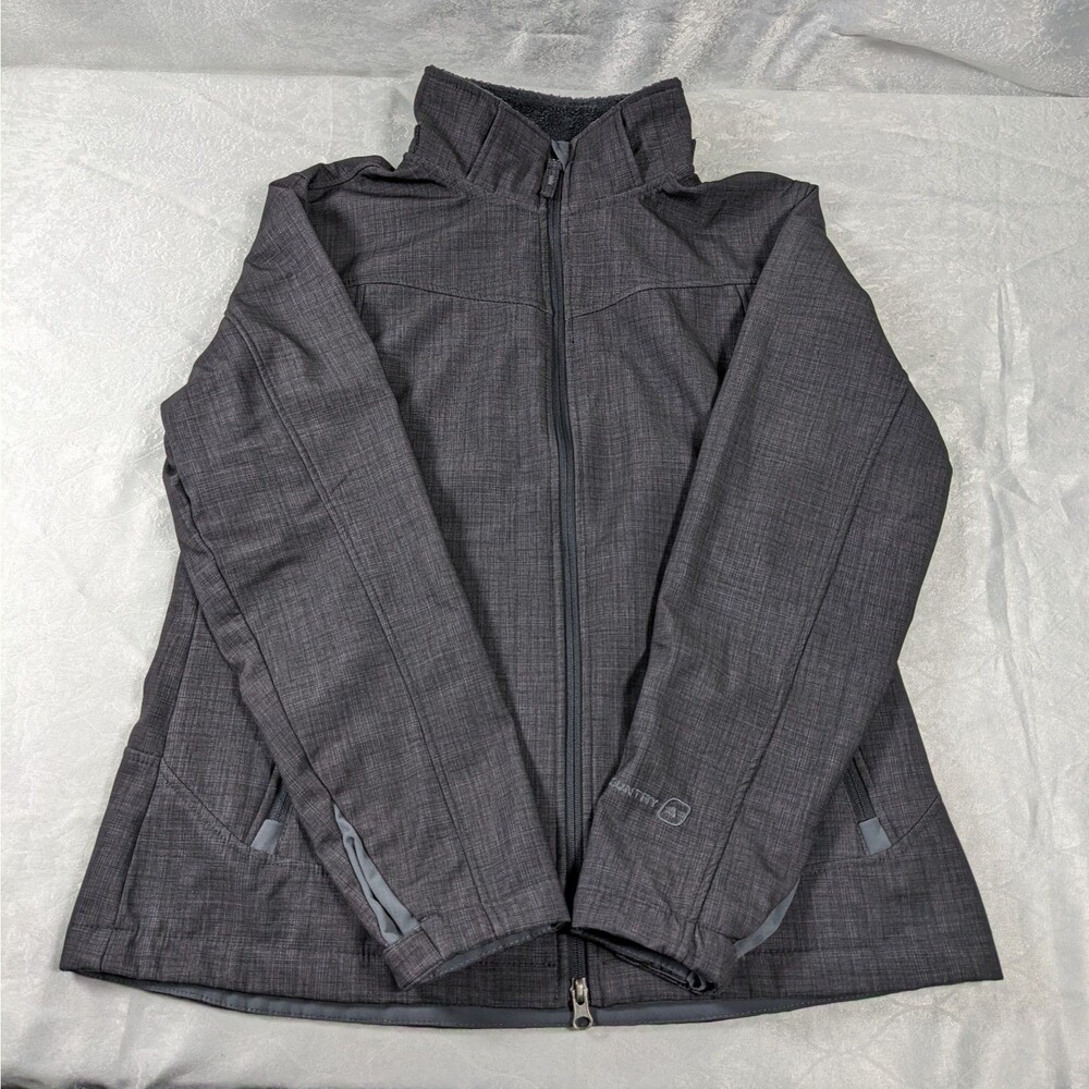 Free Country Womens Medium Gray Softshell Jacket Faux Fur Lined Full Zip